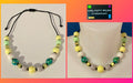 Collier cordon satiné noir ajustable, perles tons blanc, gris, jaune, vert - Création pièce unique