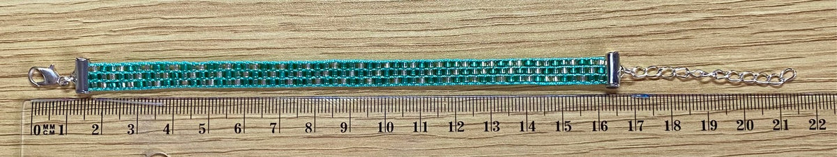 Bracelet argenté perles tissées turquoise - Création pièce unique