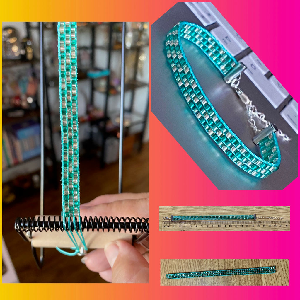 Bracelet argenté perles tissées turquoise - Création pièce unique